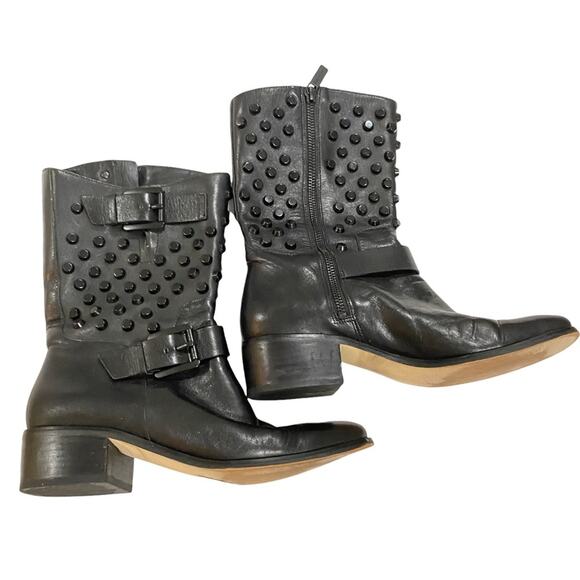 Michael Kors Ankle Boots Womens Size 8 Leather Grunge Biker Goth Stud buckle - Picture 1 of 7